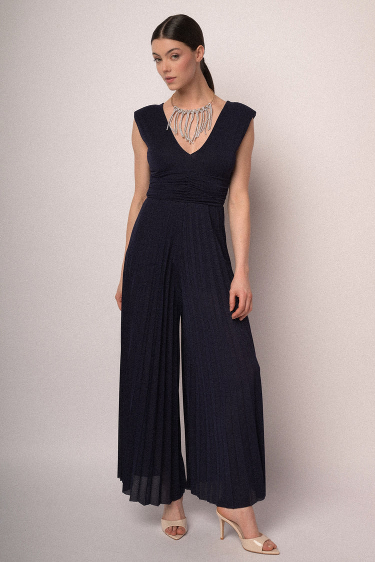 Tuta in plissé lurex blu