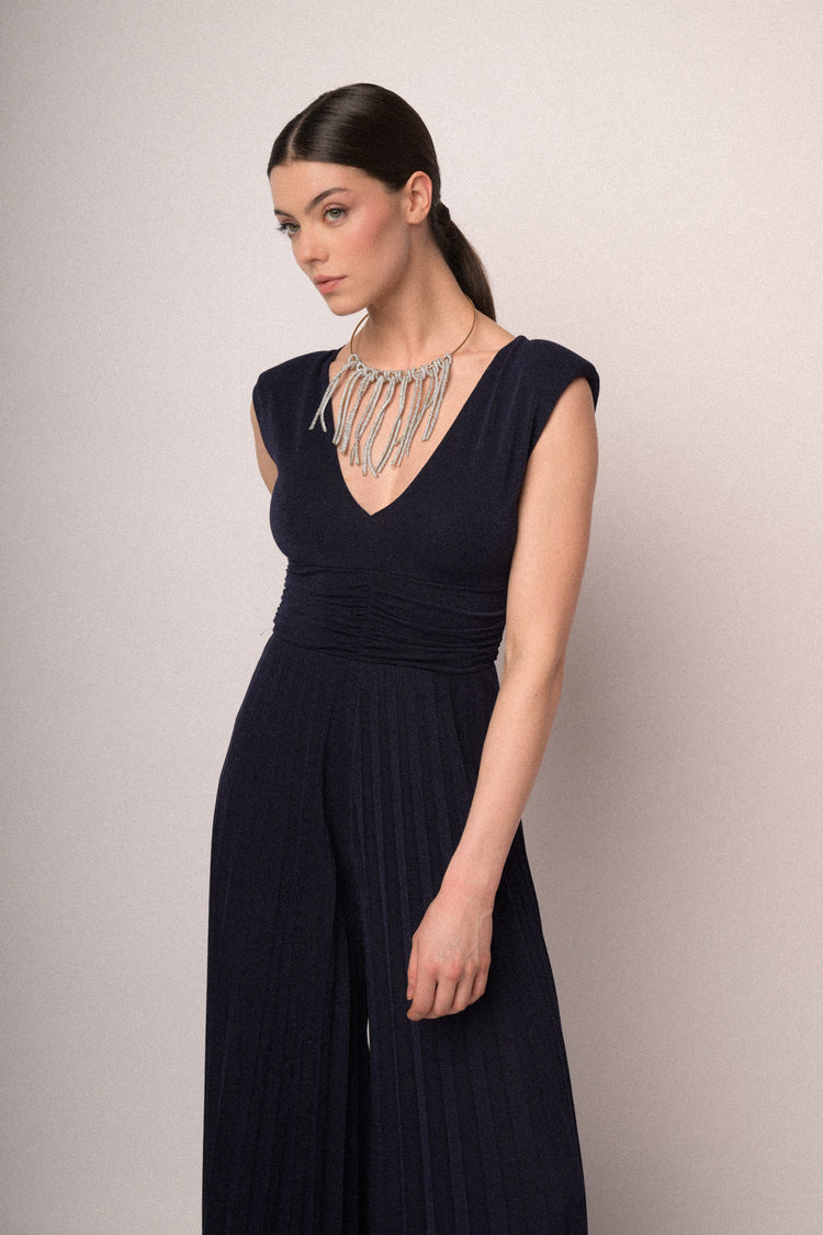 Tuta in plissé lurex blu