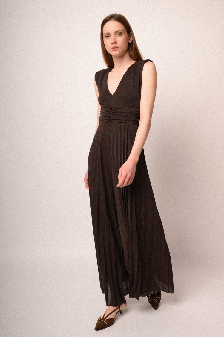 Tuta in plissé lurex cioccolato