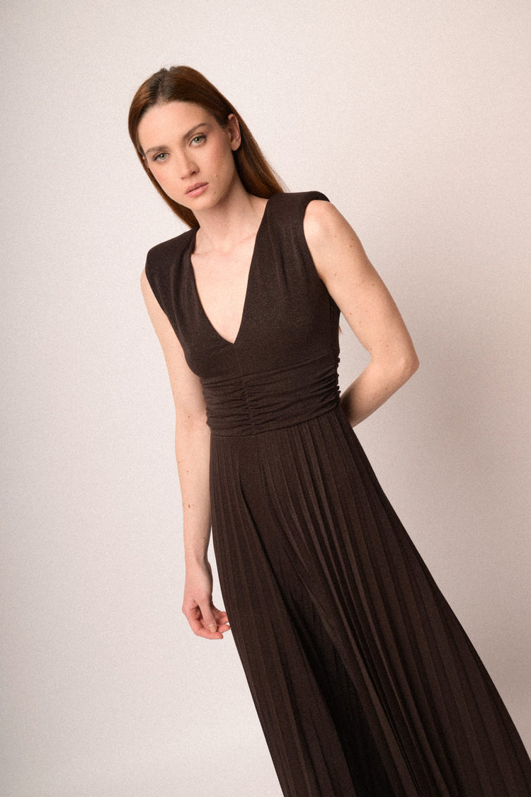 Tuta in plissé lurex cioccolato