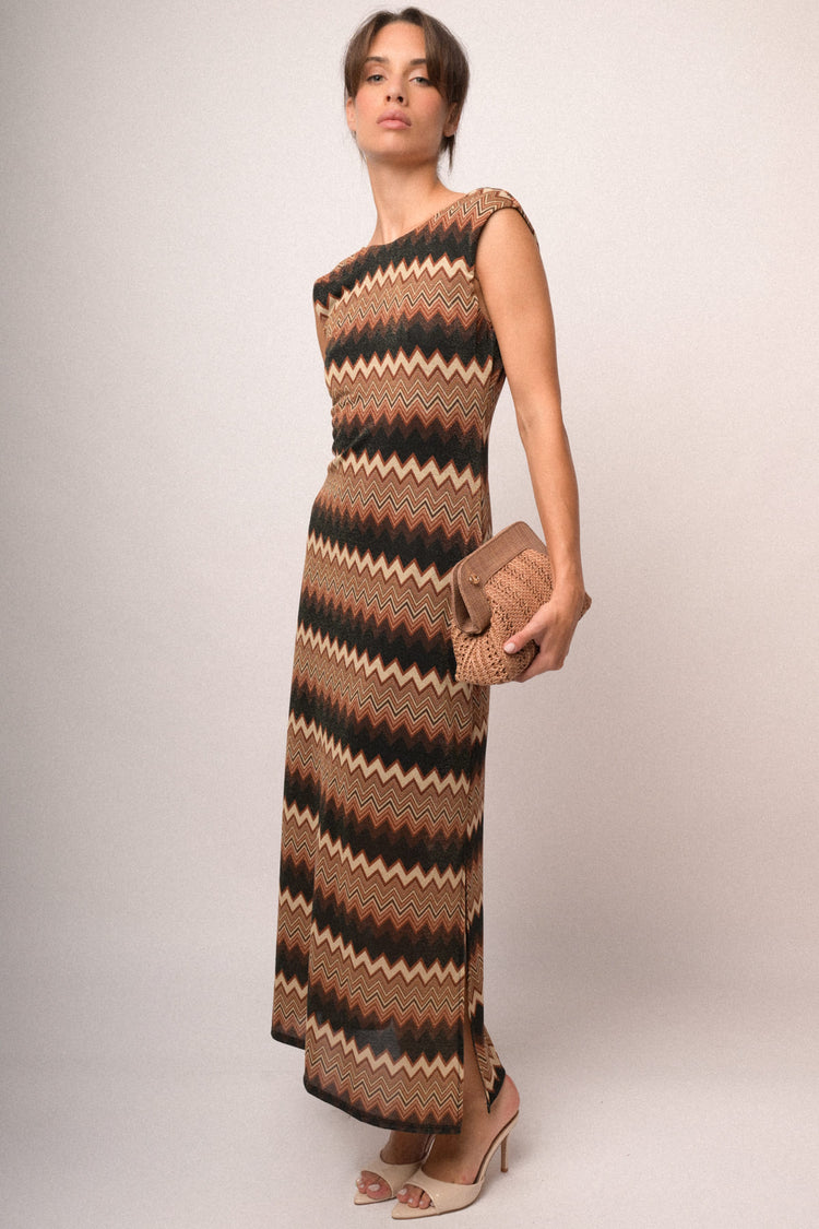 Abito lungo in maglia lurex zig-zag multicolor