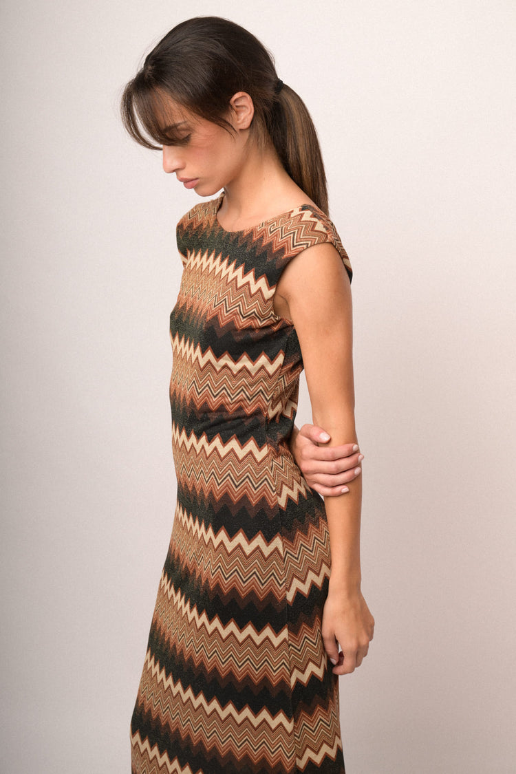 Abito lungo in maglia lurex zig-zag multicolor