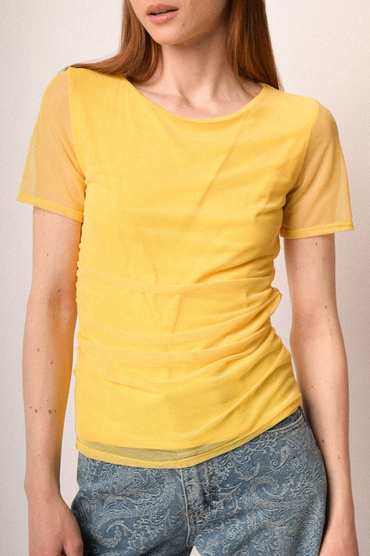 T-shirt a doppio strato in tulle giallo