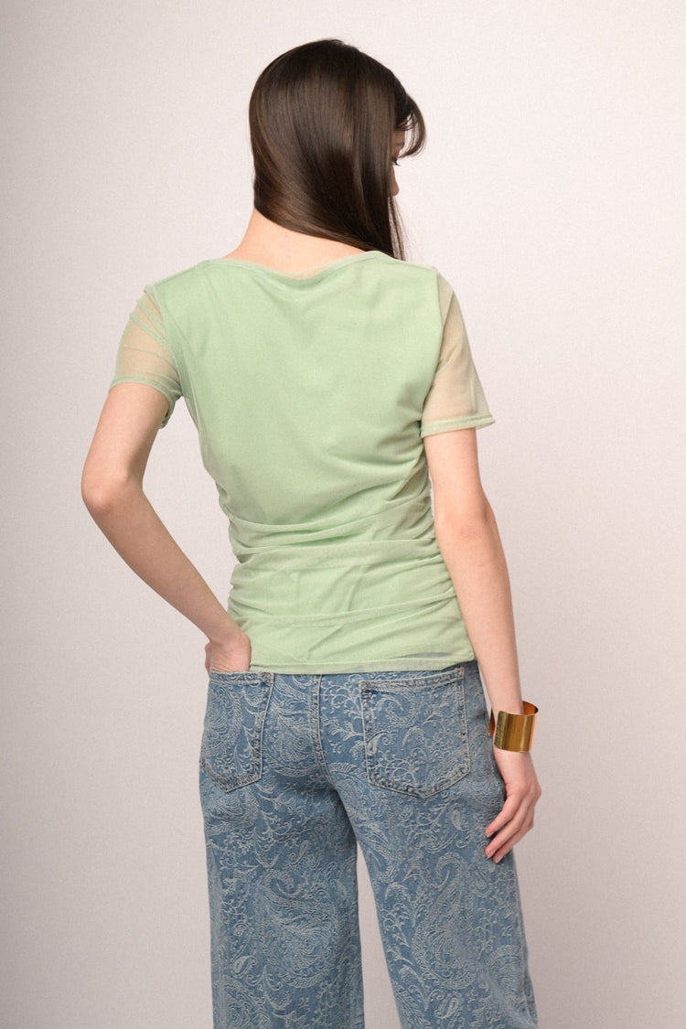 T-shirt a doppio strato in tulle verde mela