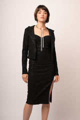 Blazer in jacquard nero con paillettes