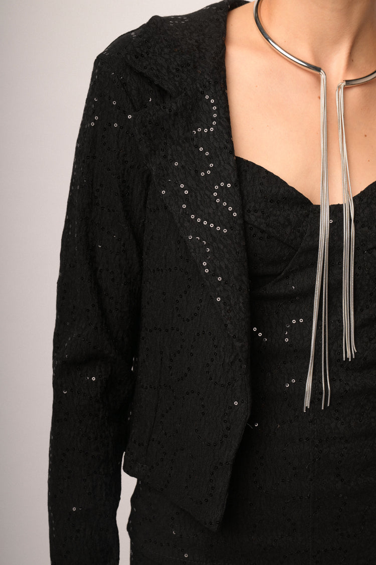 Blazer in jacquard nero con paillettes