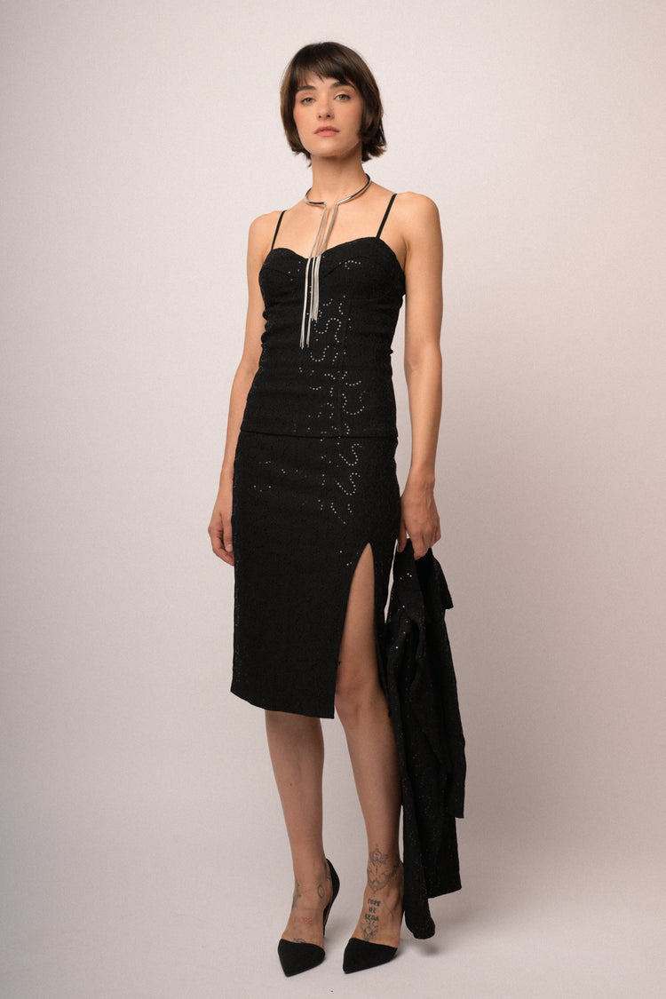 Blazer in jacquard nero con paillettes