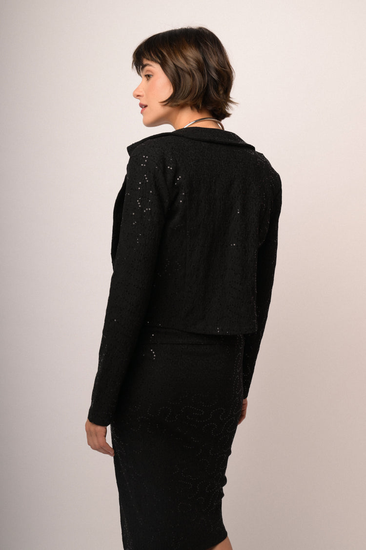 Blazer in jacquard nero con paillettes