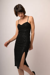 Gonna a tubino in jacquard nero con paillettes