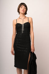 Top bustier in jacquard nero con paillettes