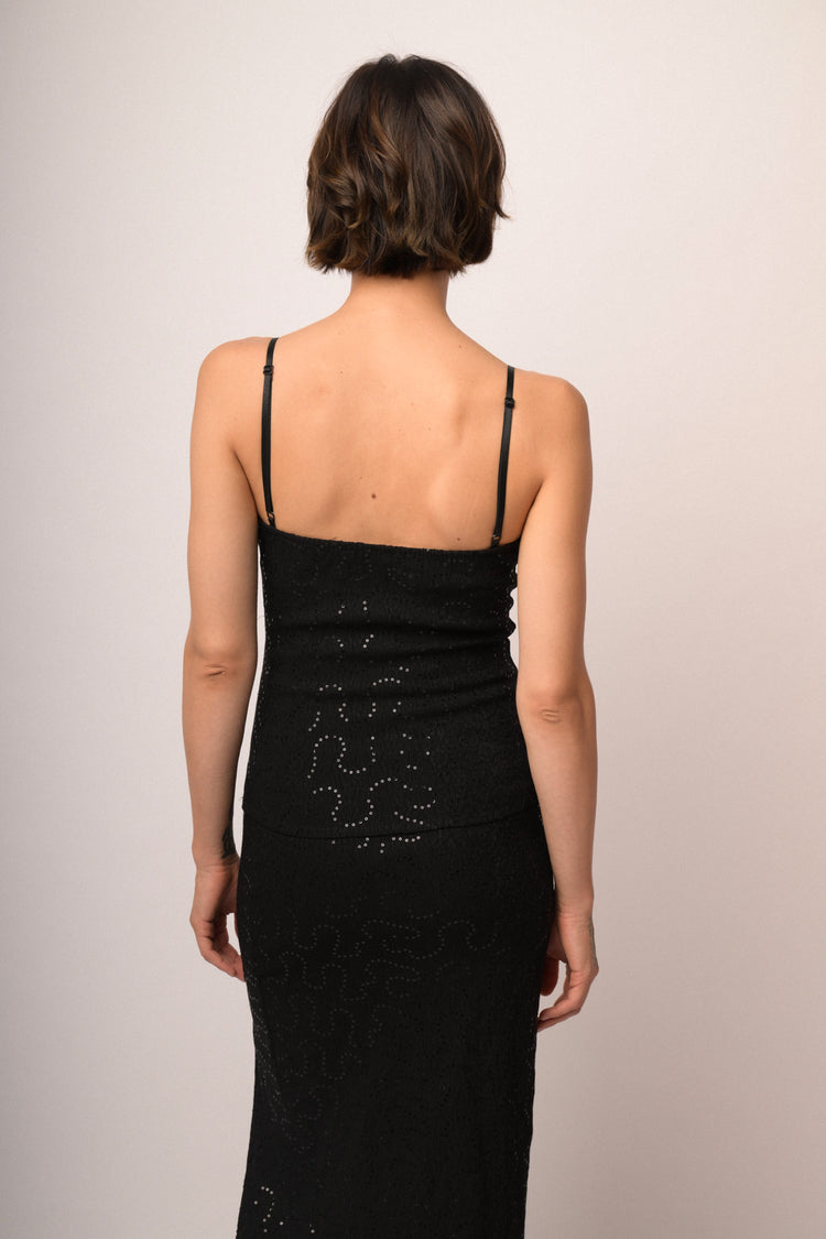 Top bustier in jacquard nero con paillettes