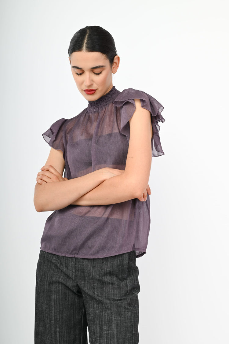 Top in chiffon con volants