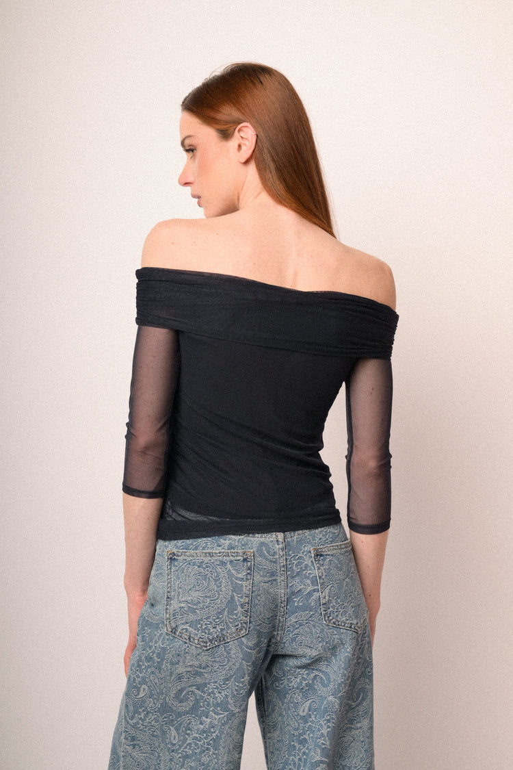 Top a doppio strato in tulle blu