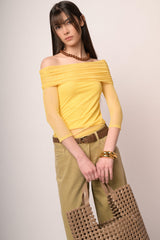 Top a doppio strato in tulle giallo