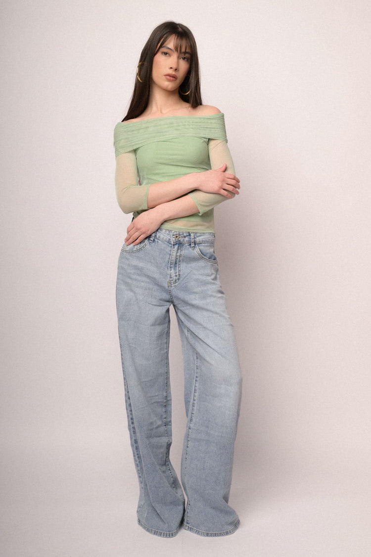 Top a doppio strato in tulle verde mela