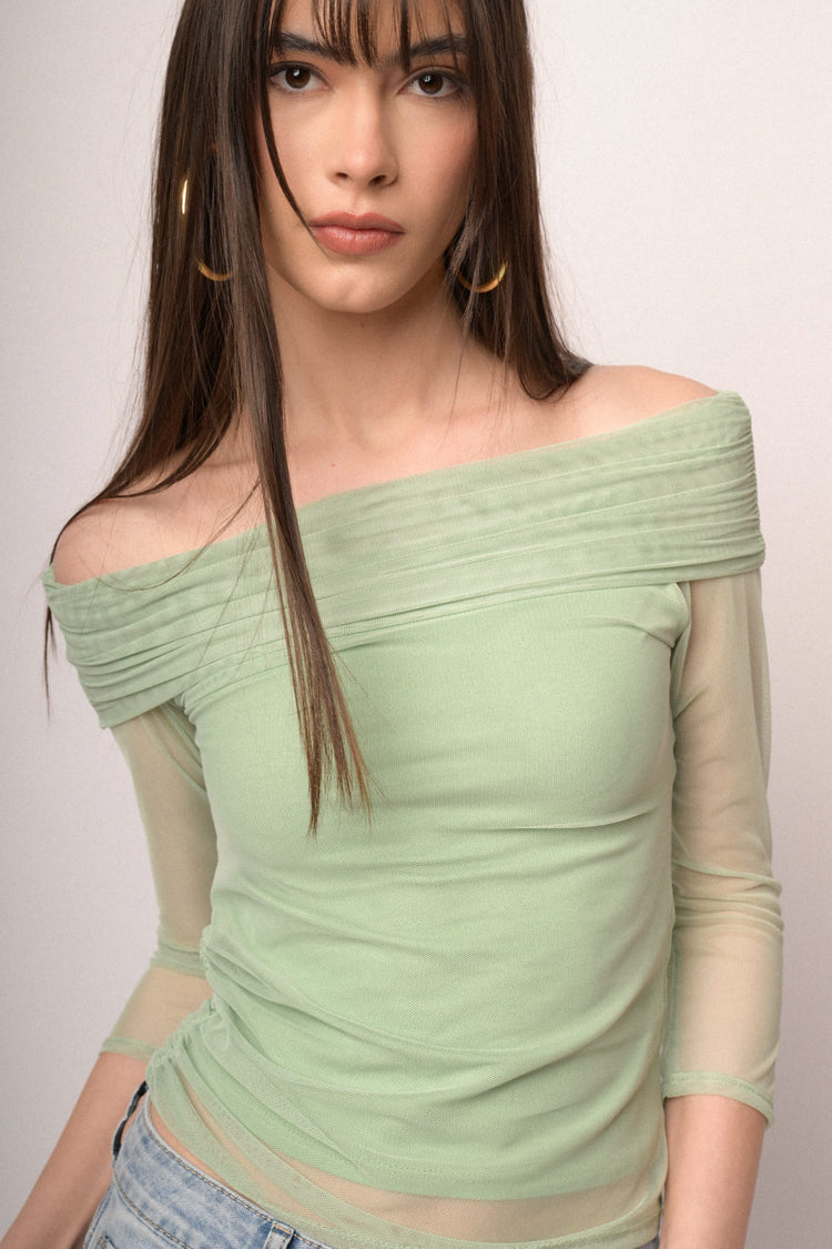 Top a doppio strato in tulle verde mela