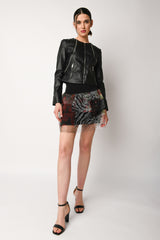 Minigonna in tulle a stampa patchwork