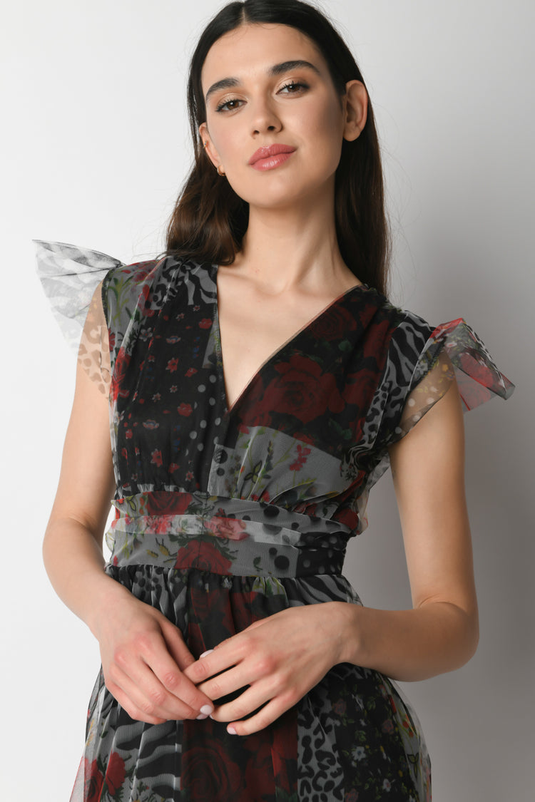 Abito lungo a stampa patchwork