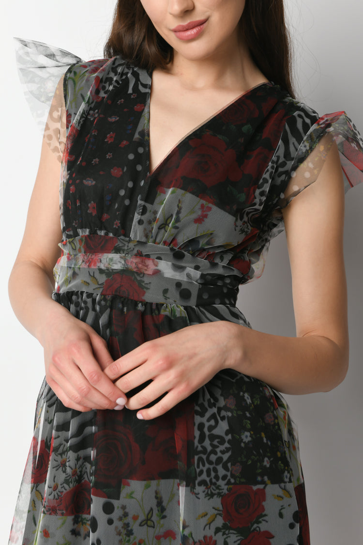 Abito lungo a stampa patchwork