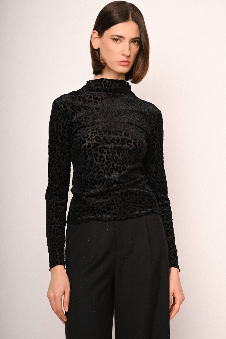 Top in velluto dévoré leopardato