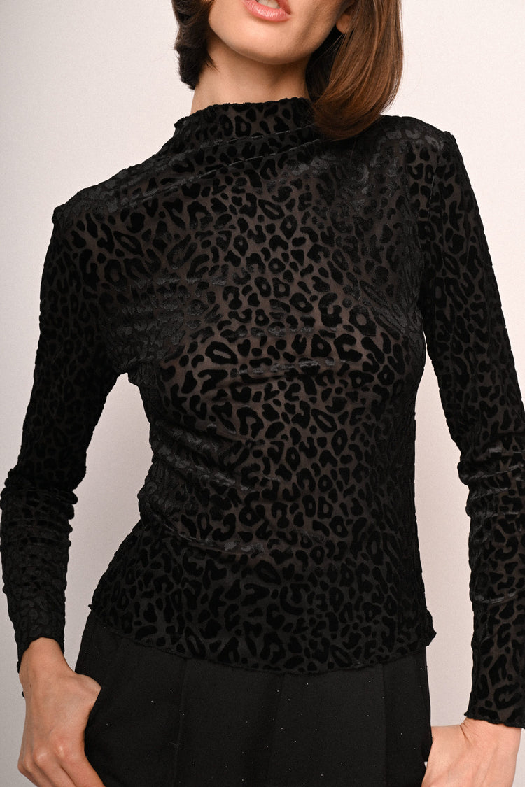 Top in velluto dévoré leopardato