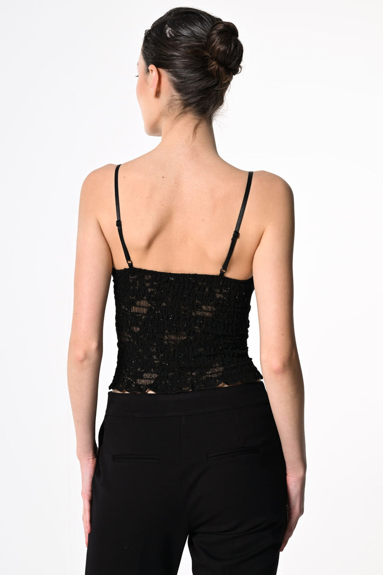 Top in pizzo con strass