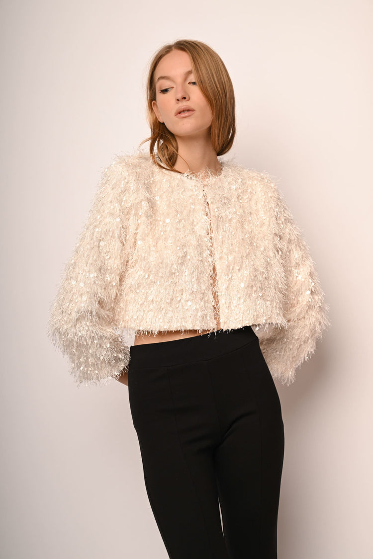 Giacca crop hairy con paillettes