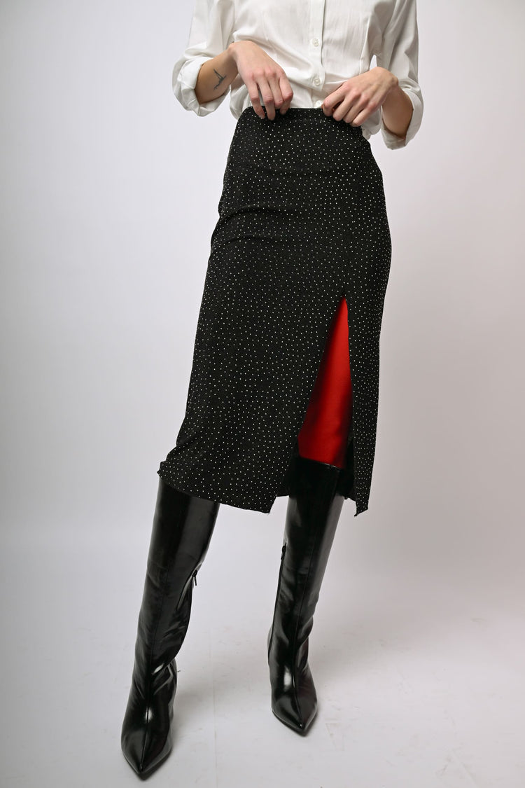 Gonna longuette con strass all-over
