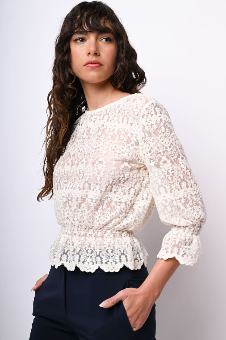 Top in pizzo misto cotone