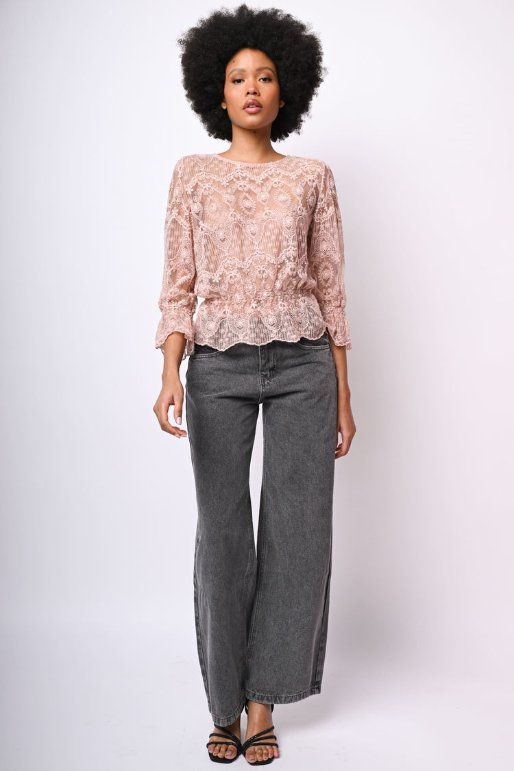 Top in pizzo misto cotone