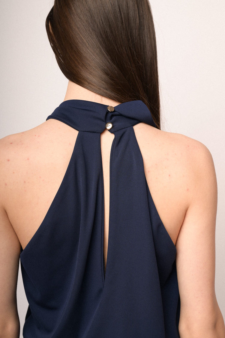 Top all'americana blu con fibbia oro