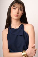 Top all'americana blu con fibbia oro