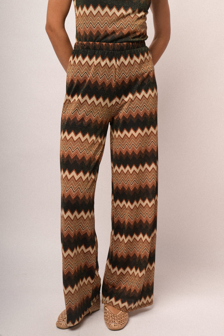Pantaloni in maglia lurex a stampa zig-zag multicolor