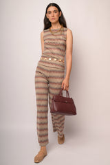 Pantaloni palazzo multicolor a motivo zig-zag