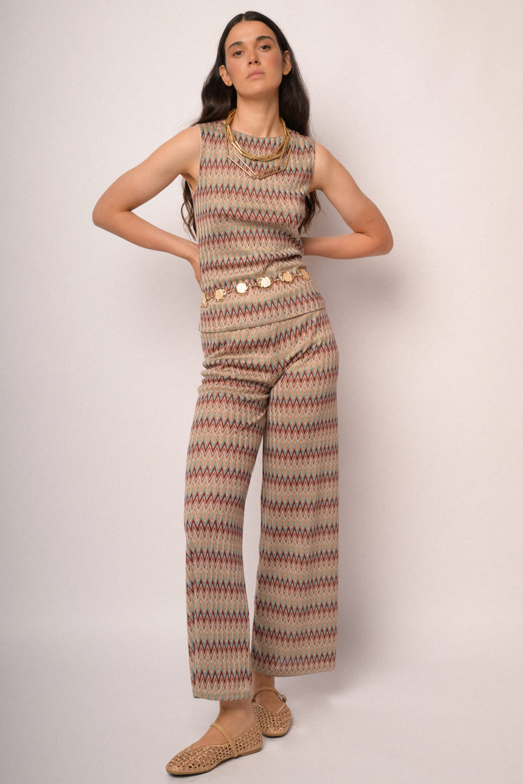 Pantaloni palazzo multicolor a motivo zig-zag