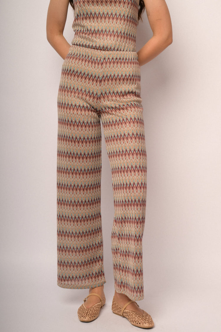 Pantaloni palazzo multicolor a motivo zig-zag