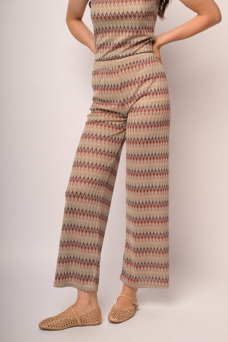Pantaloni palazzo multicolor a motivo zig-zag