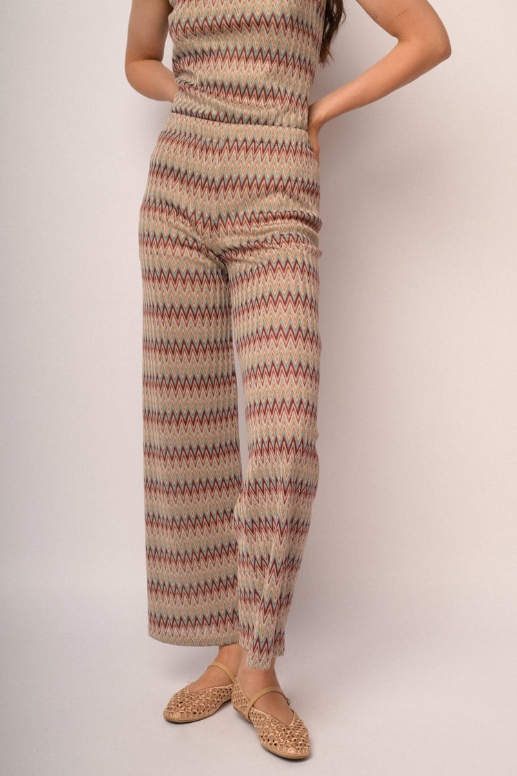 Pantaloni palazzo multicolor a motivo zig-zag