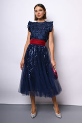 Gonna midi in tulle con paillettes