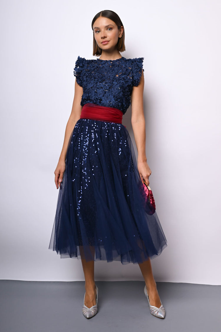 Gonna midi in tulle con paillettes