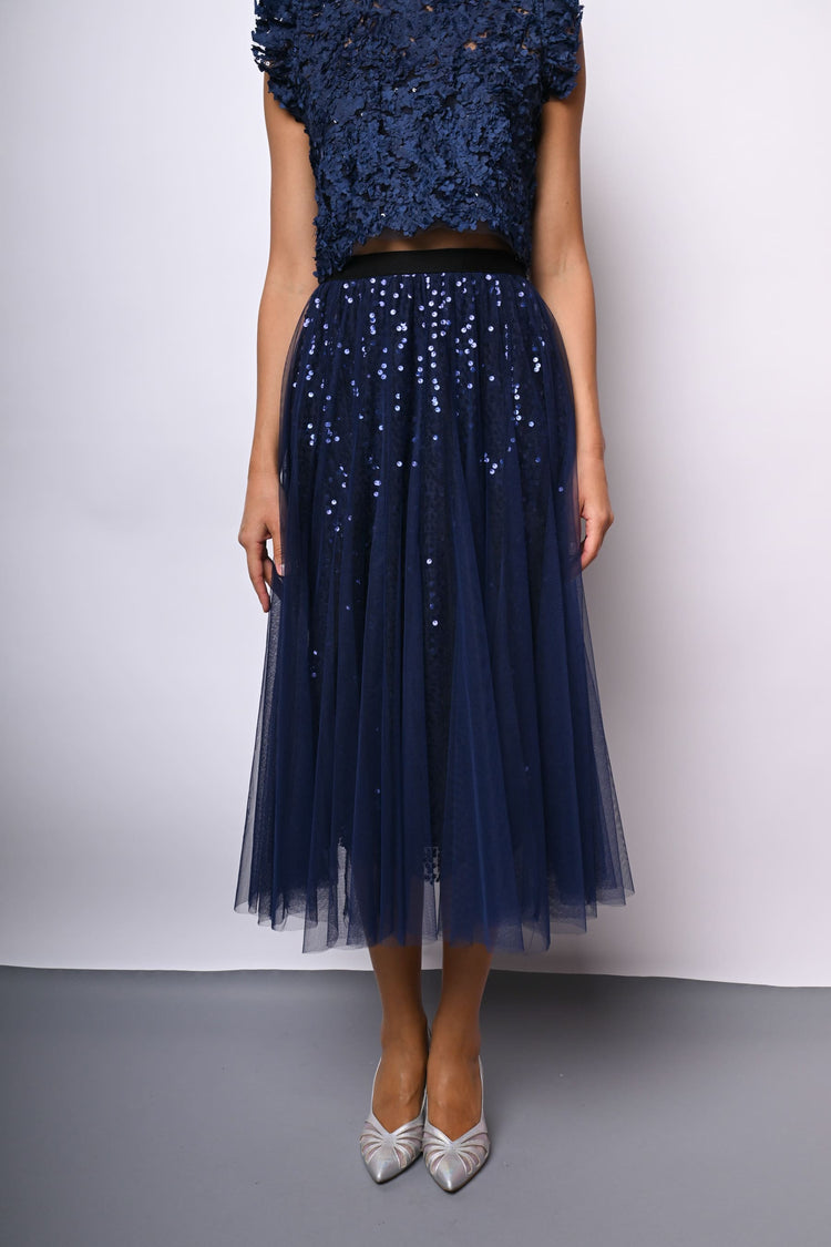 Gonna midi in tulle con paillettes