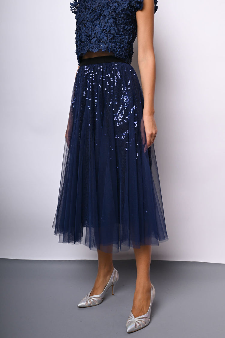 Gonna midi in tulle con paillettes