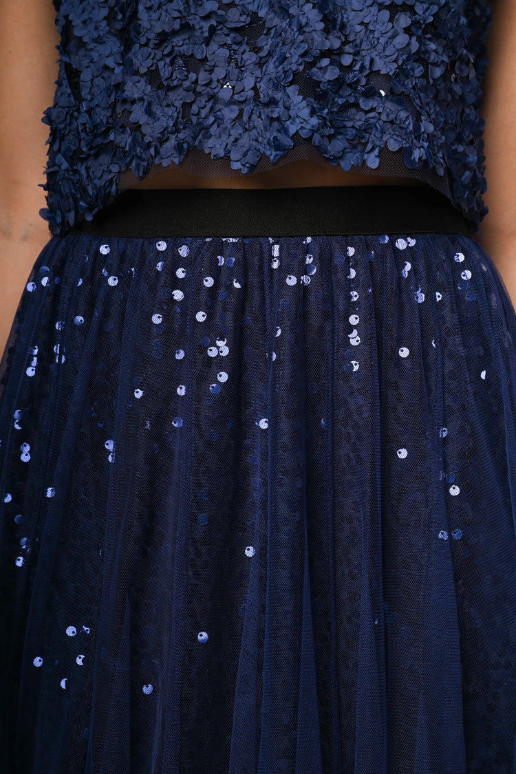 Gonna midi in tulle con paillettes