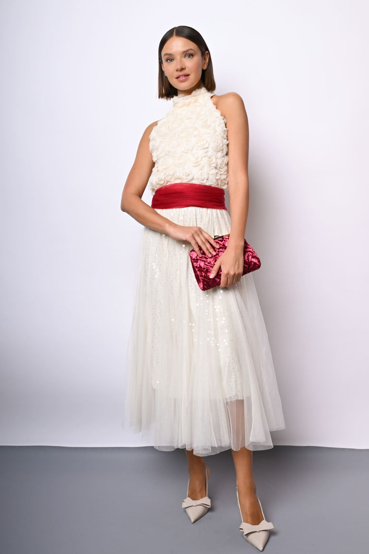 Gonna midi in tulle con paillettes