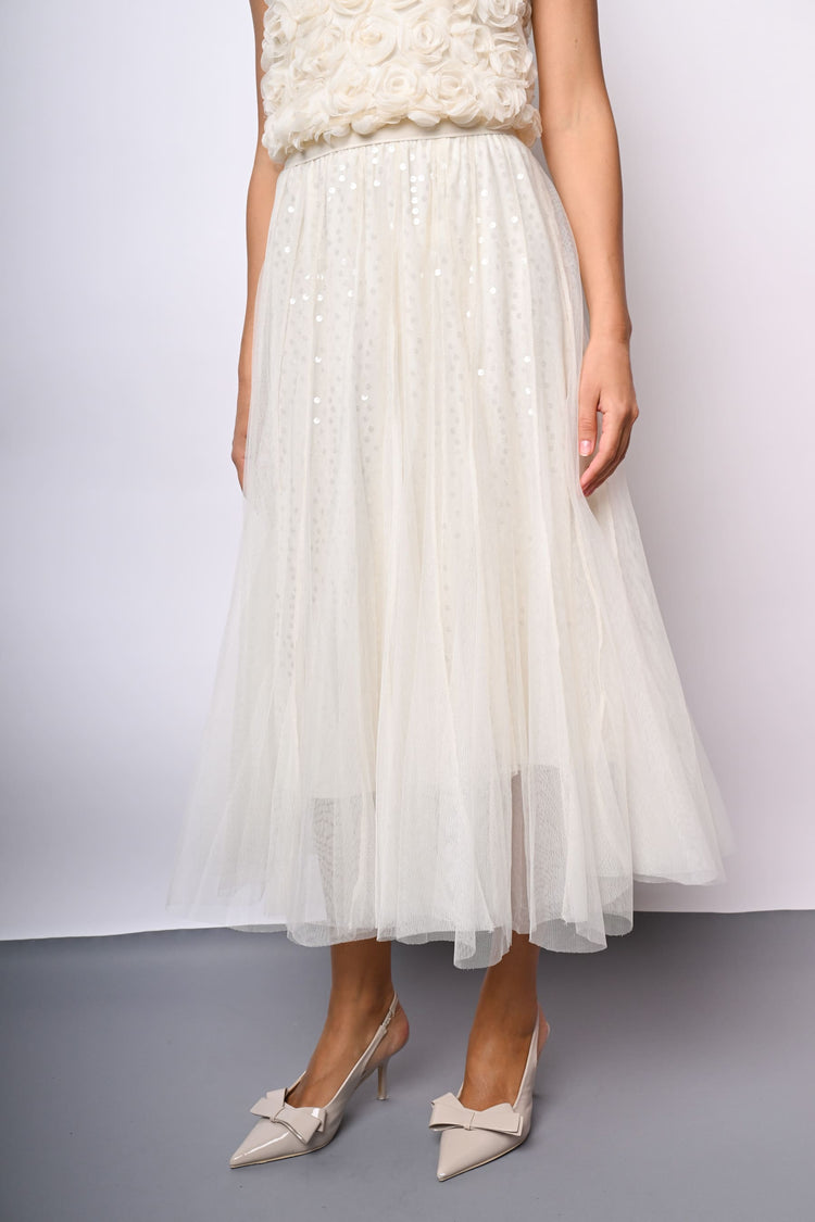 Gonna midi in tulle con paillettes