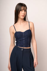 Top a bustier in pizzo blu