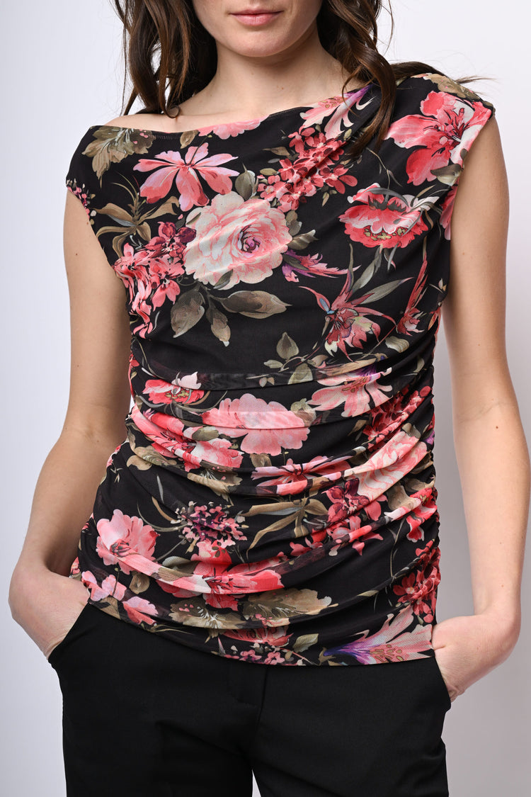 Top in tulle a stampa floreale