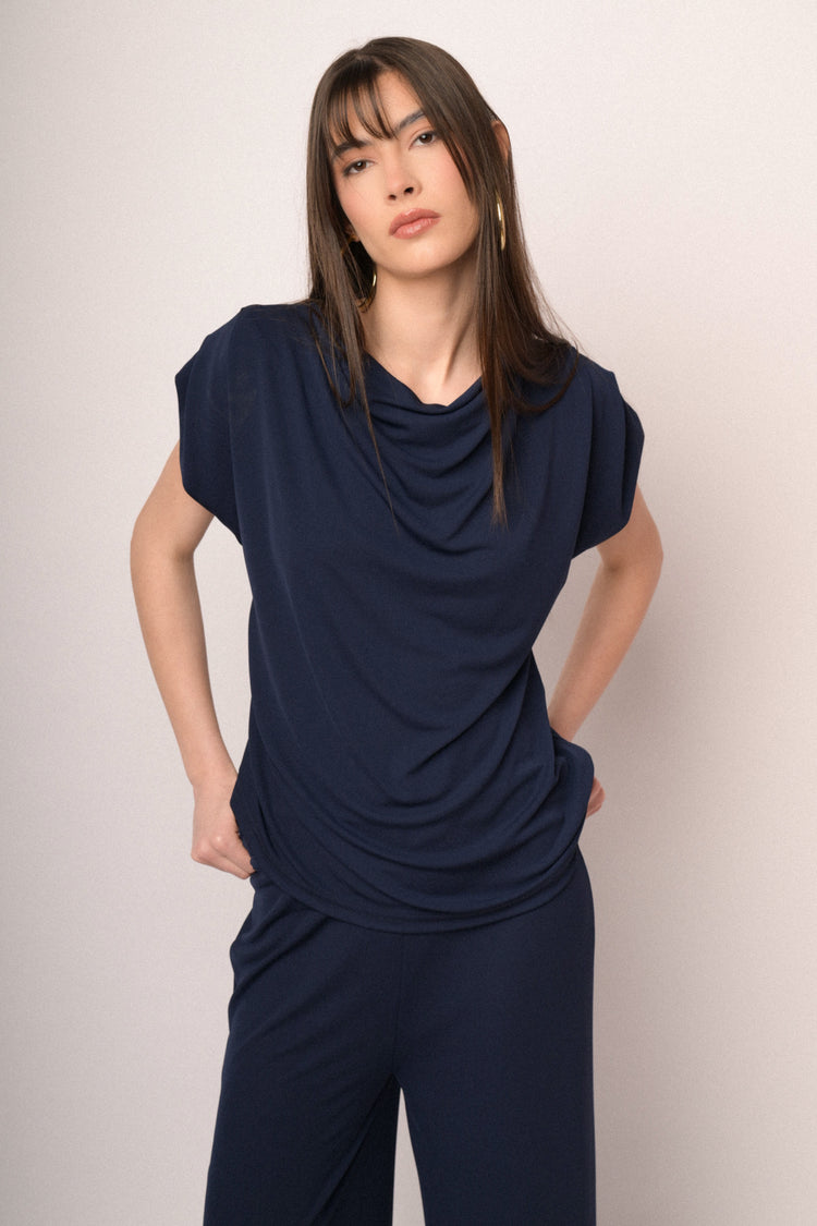 Top drappeggiato blu