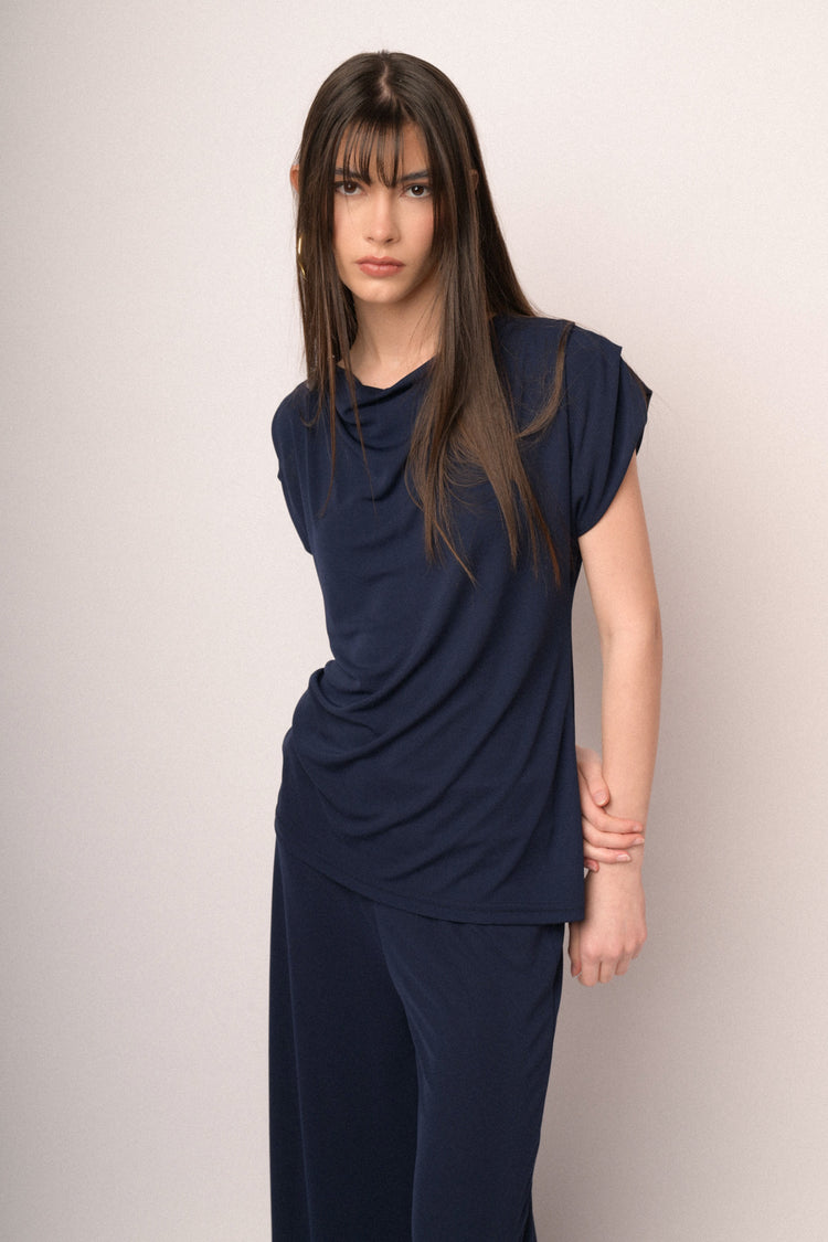 Top drappeggiato blu
