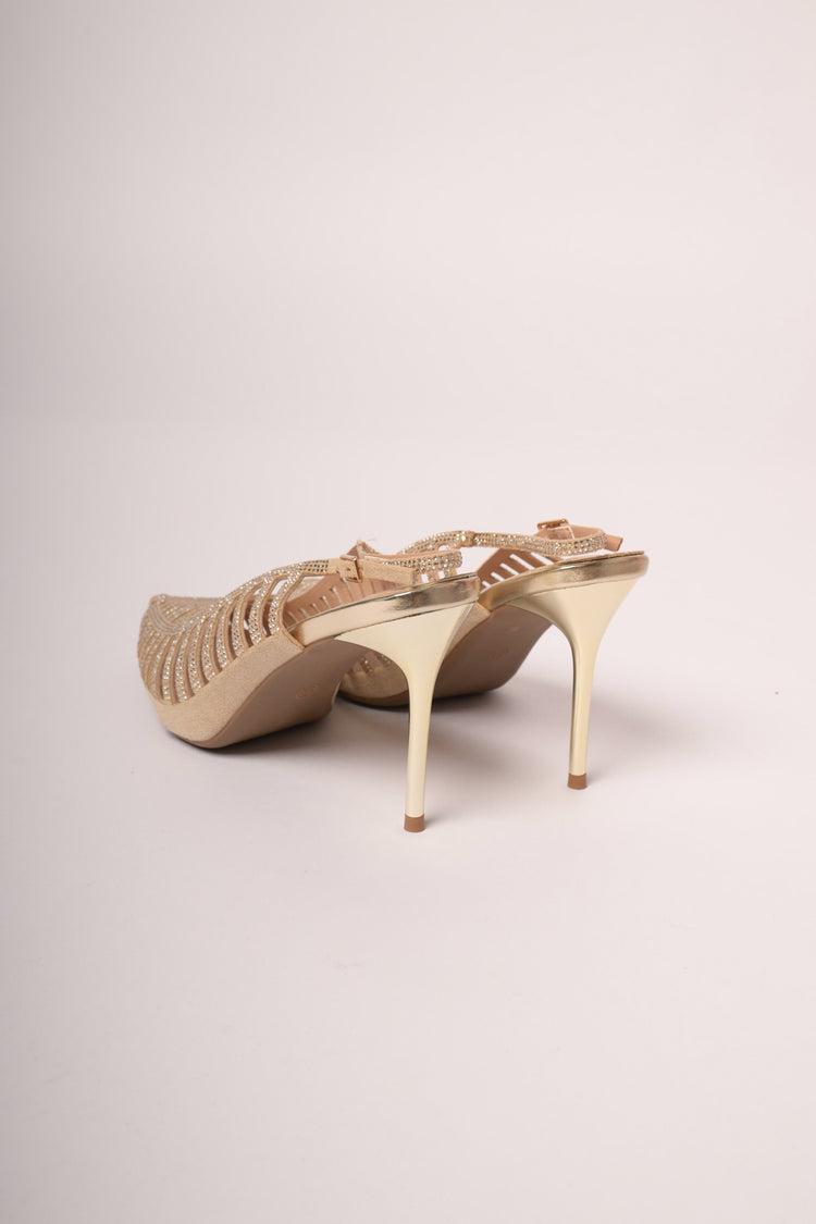 Slingback a punta con cut-outs e strass oro